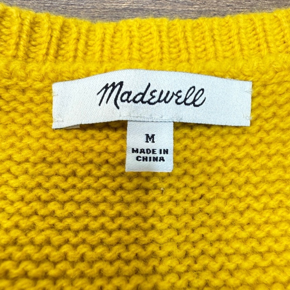 Madewell Merino Wool Cable Knit Pom Pom Sweater Womens M Mustard Yellow Chunky - Picture 9 of 12